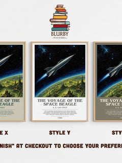 The Voyage of the Space Beagle bookish print in frame leaning in hallway – sci fi wall art