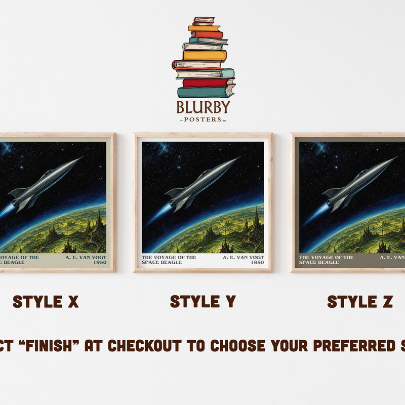 The Voyage of the Space Beagle literary print in frame leaning in hallway – sci fi wall art