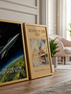 The Voyage of the Space Beagle watercolour print framed by window – literary home decor