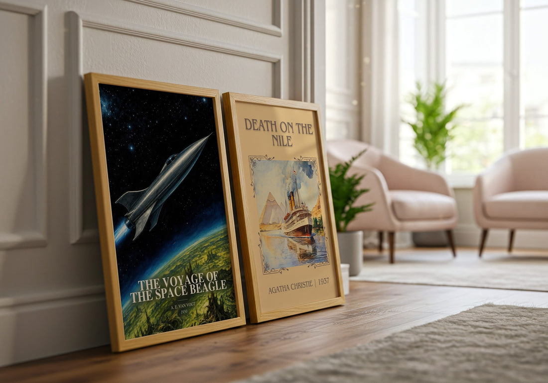 The Voyage of the Space Beagle watercolour print framed by window – literary home decor