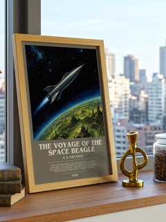 The Voyage of the Space Beagle bookish print framed by window – literary home decor