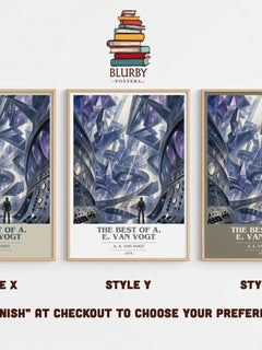 The Best of A. E. van Vogt book cover print in frame leaning in hallway – sci fi wall art