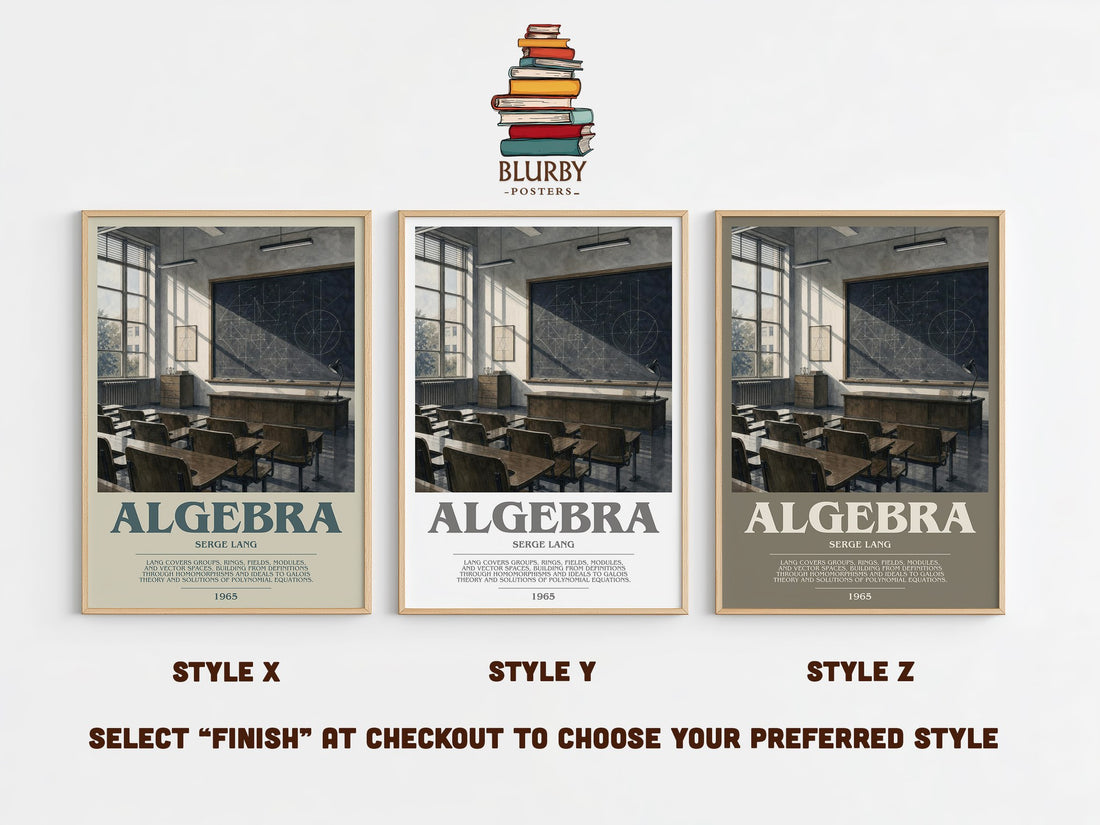 Algebra bookish print in frame leaning in hallway – non fiction wall art (mockup)