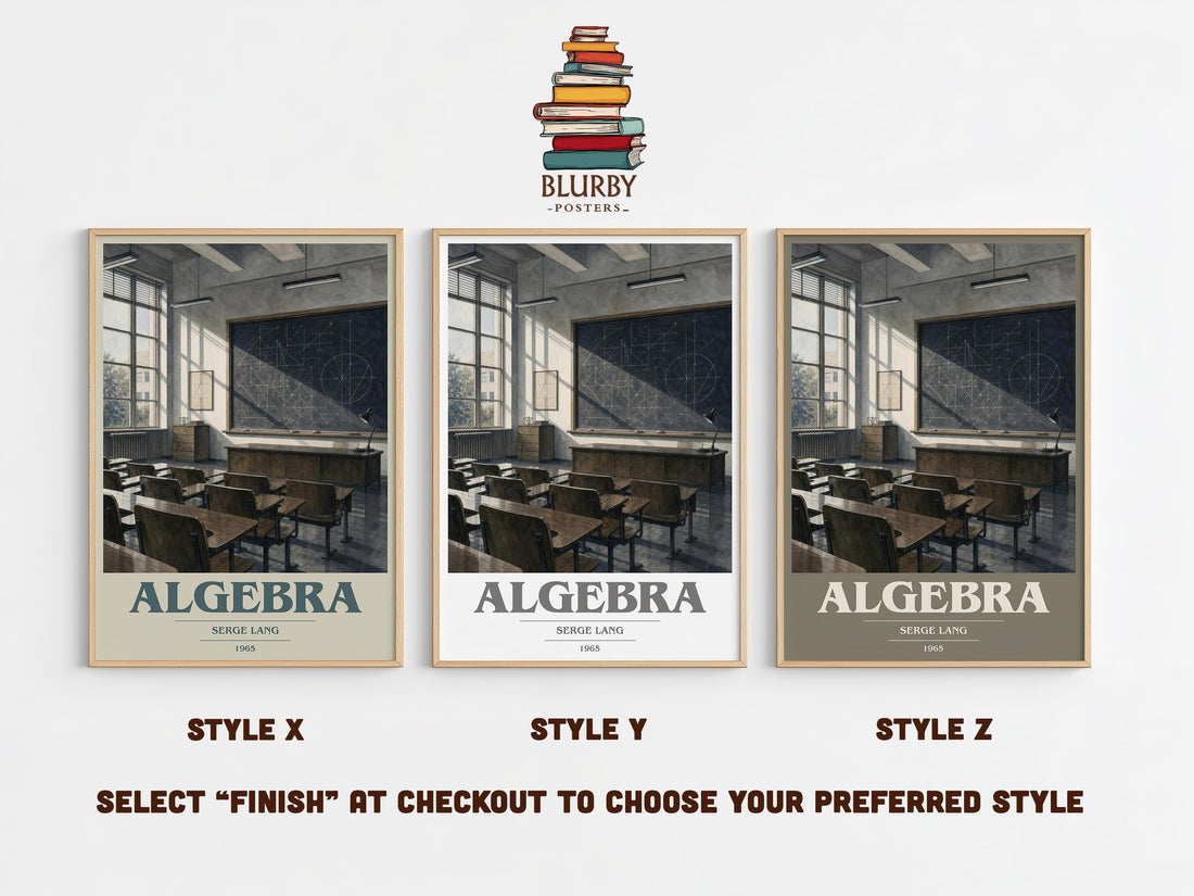 Algebra book cover print in frame leaning in hallway – non fiction wall art (mockup)