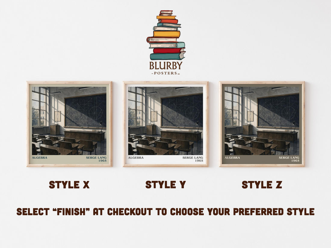 Algebra literary print in frame leaning in hallway – non fiction wall art (mockup)