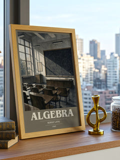 Algebra book cover print framed by window – literary home decor