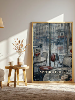 Mythologies watercolour print in frame leaning in hallway – philosophy wall art