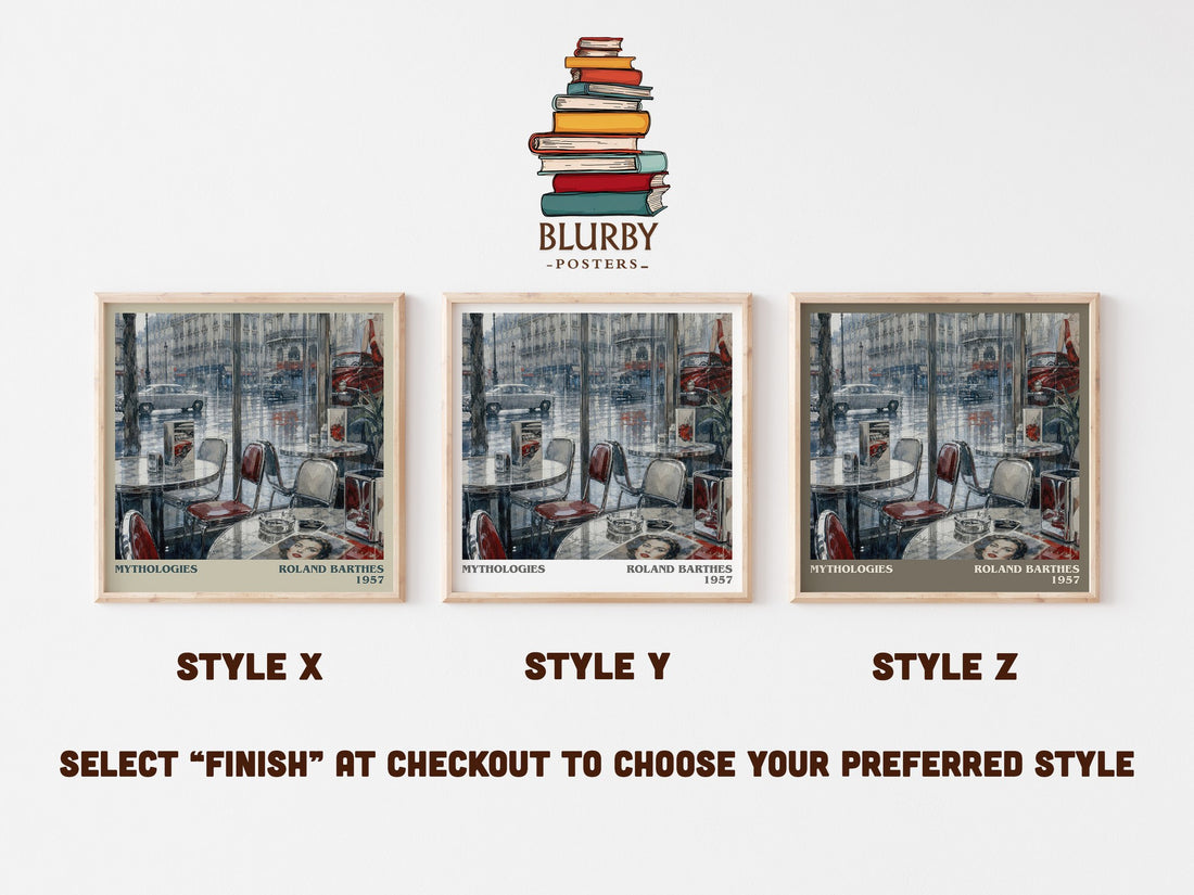 Mythologies literary print in frame leaning in hallway – philosophy wall art (mockup)