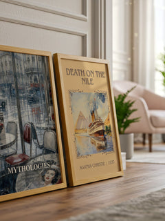 Mythologies watercolour print framed by window – literary home decor