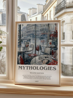 Mythologies Bookish Wall Art by Roland Barthes – framed print by a bright window