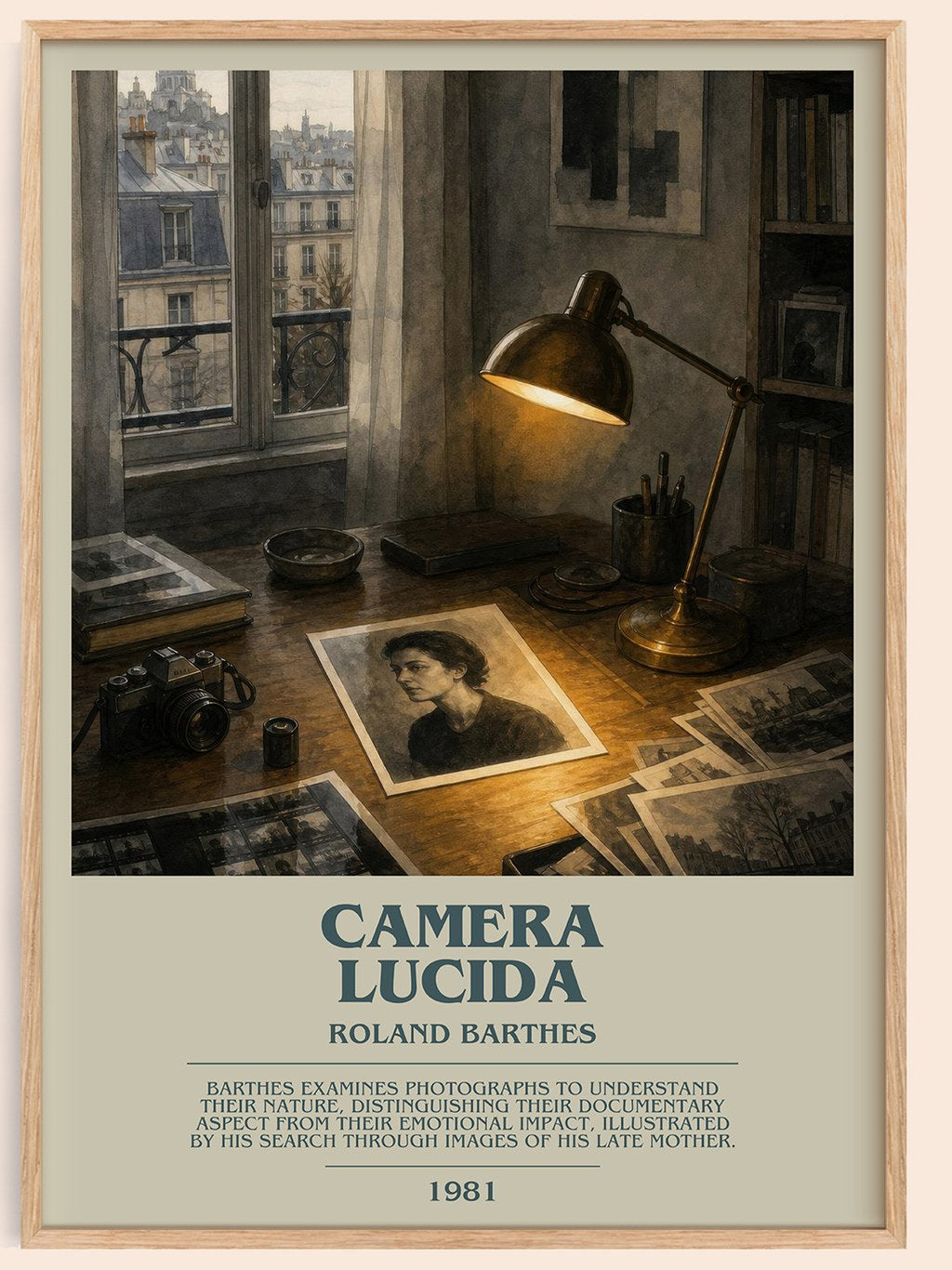 Camera Lucida bookish book poster by Roland Barthes – framed literary art print
