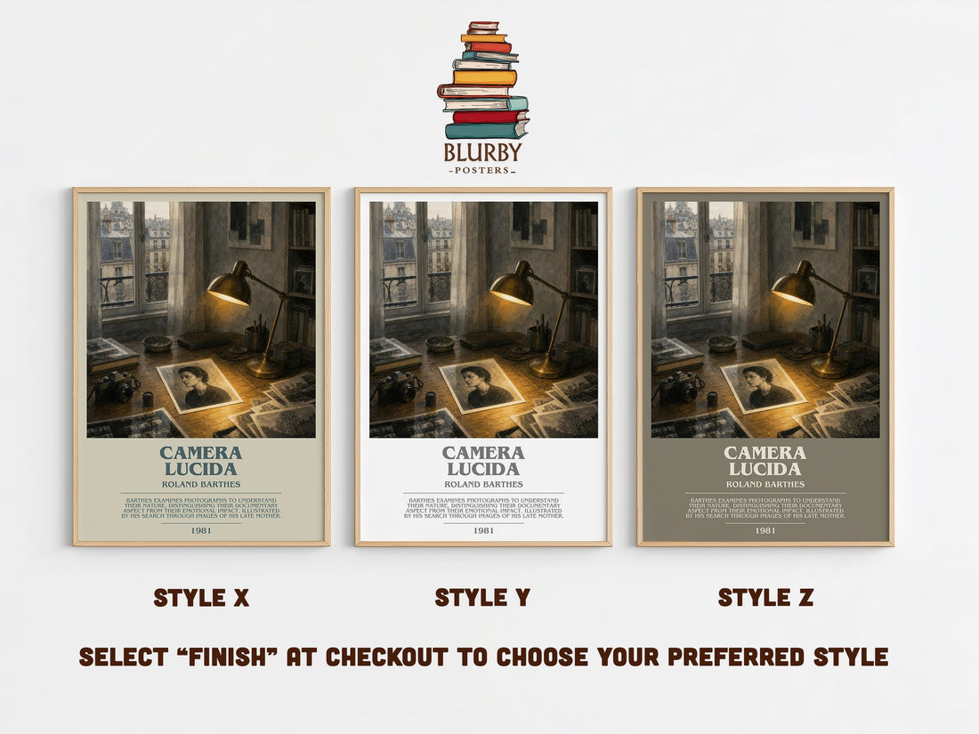 Camera Lucida bookish print in frame leaning in hallway – philosophy wall art (mockup)