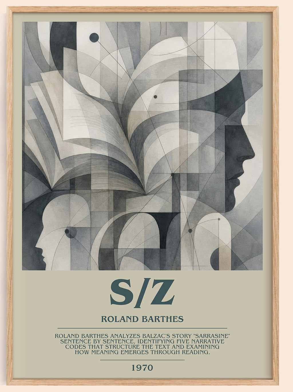 S/Z bookish book poster by Roland Barthes – framed literary art print