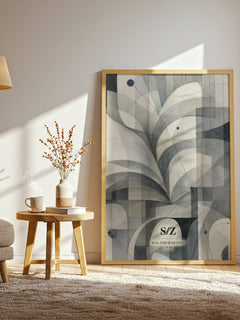 S/Z watercolour print in frame leaning in hallway – non fiction wall art