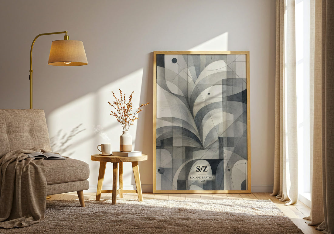S/Z watercolour print in frame leaning in hallway – non fiction wall art