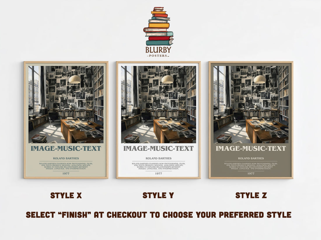 Image-Music-Text bookish print in frame leaning in hallway – philosophy wall art (mockup)