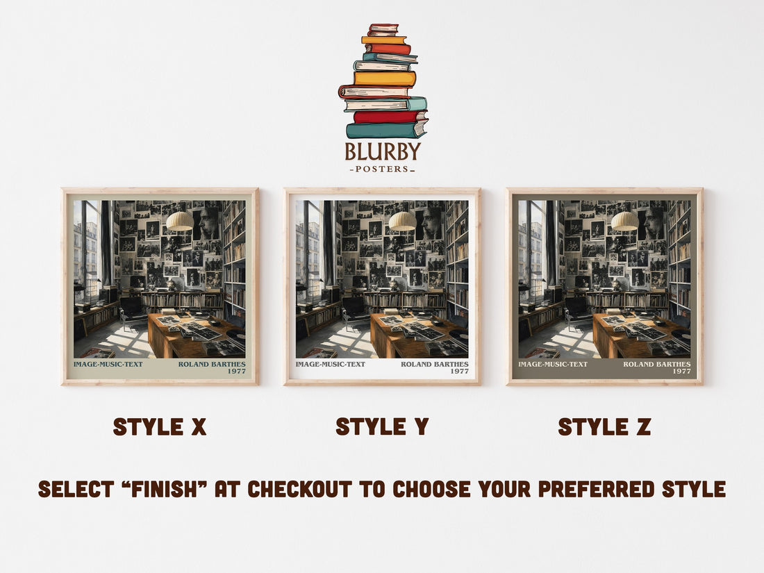 Image-Music-Text literary print in frame leaning in hallway – philosophy wall art (mockup)