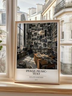 Image-Music-Text Book Cover Poster by Roland Barthes – framed print by a bright window