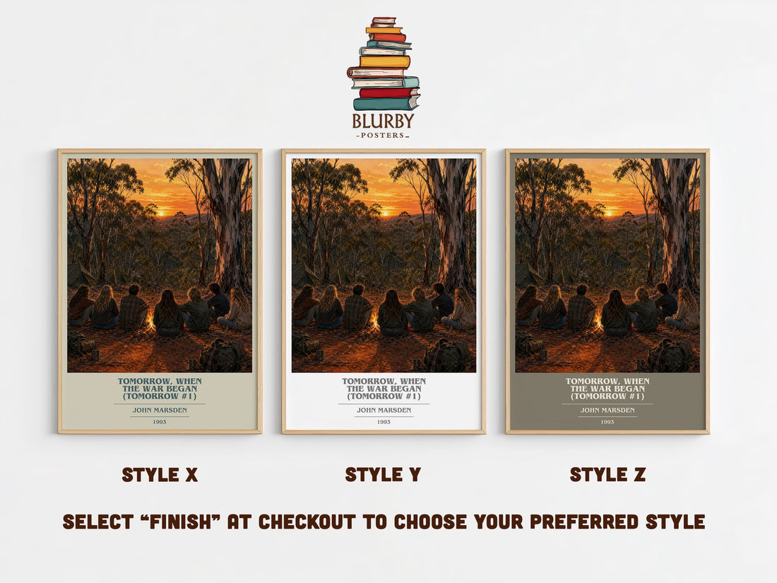 Tomorrow, when the war began (Tomorrow #1) book cover print in frame leaning in hallway – young adult wall art (mockup)