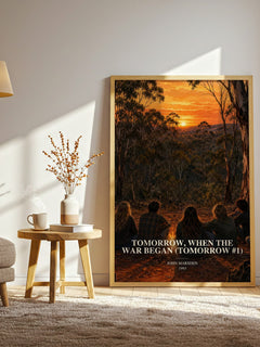 Tomorrow, when the war began (Tomorrow #1) watercolour print in frame leaning in hallway – young adult wall art