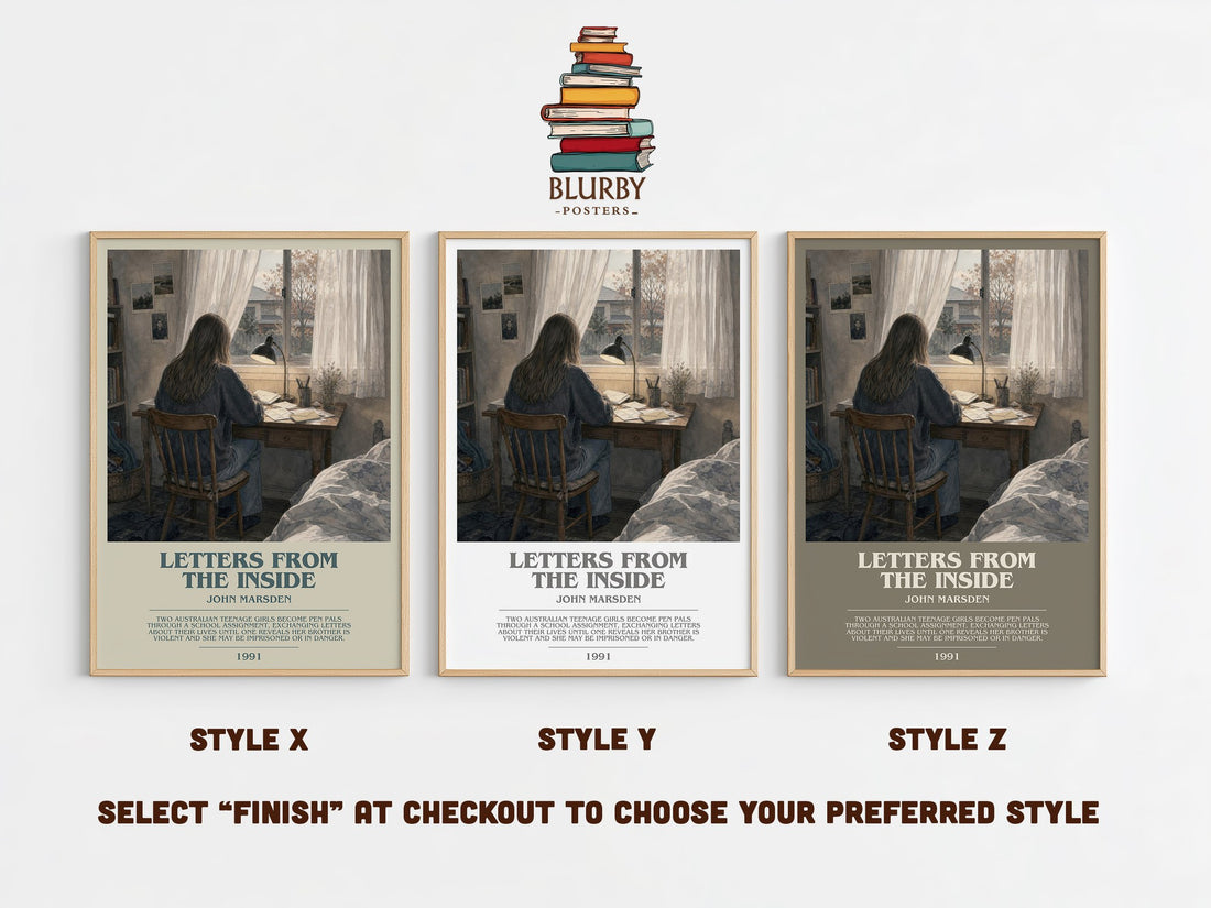Letters from the inside bookish print in frame leaning in hallway – young adult wall art (mockup)