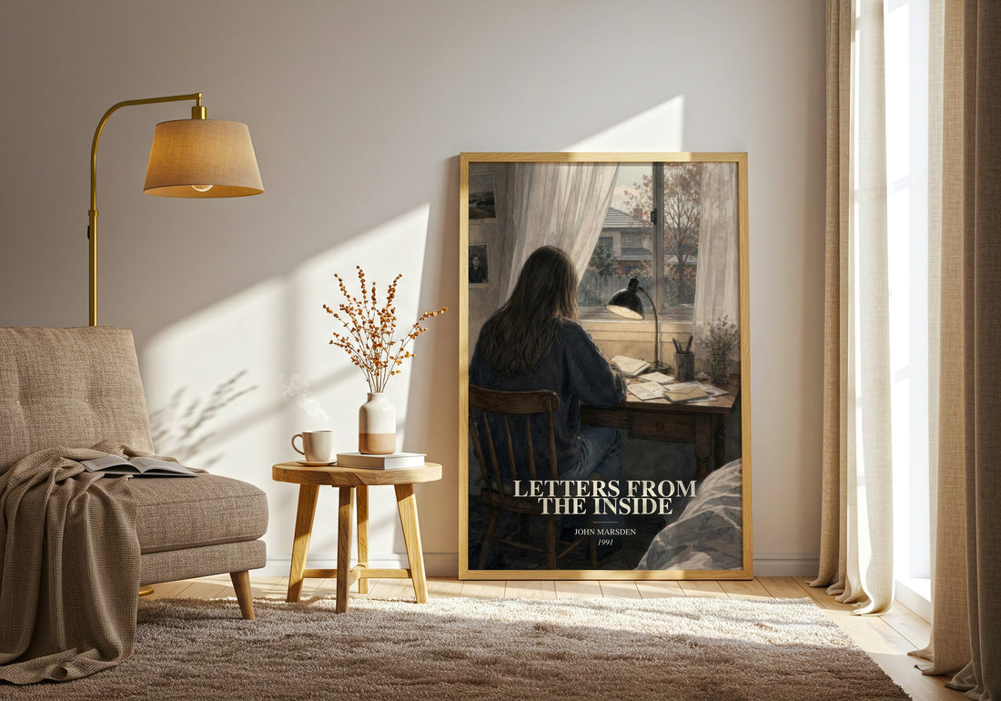 Letters from the inside watercolour print in frame leaning in hallway – young adult wall art