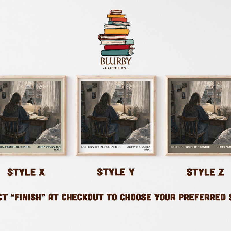 Letters from the inside literary print in frame leaning in hallway – young adult wall art