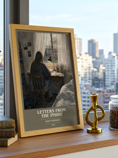 Letters from the inside book cover print framed by window – literary home decor