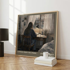 Letters from the inside literary print framed by window – literary home decor