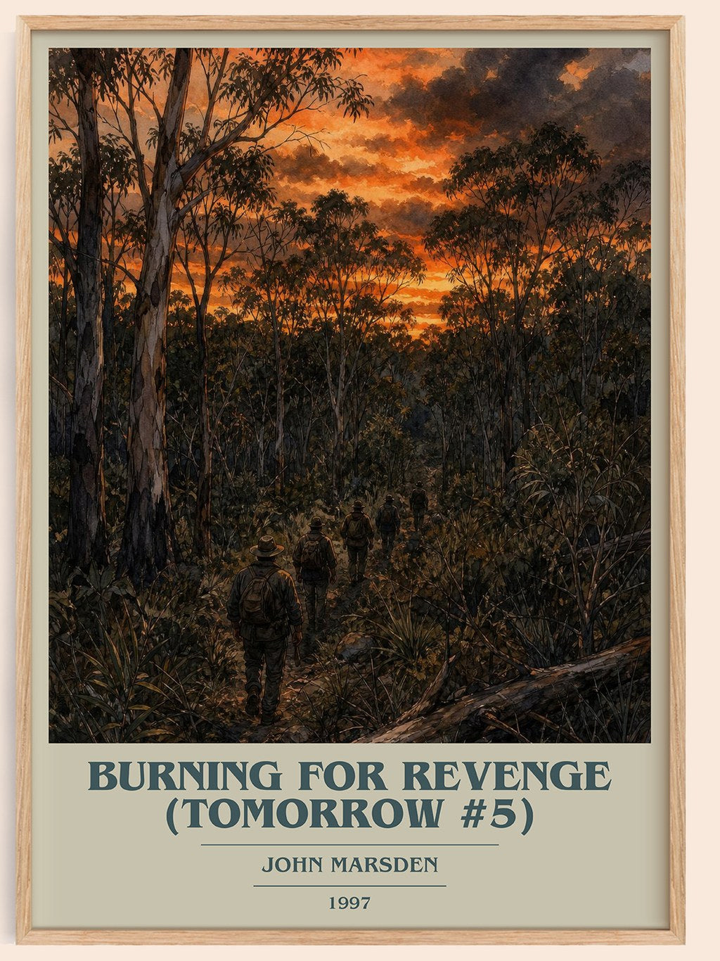 Burning for revenge (Tomorrow #5) book cover book poster by John Marsden – framed literary art print