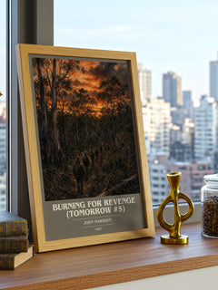 Burning for revenge (Tomorrow #5) book cover print framed by window – literary home decor