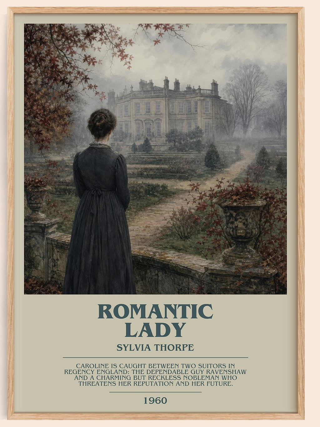 Romantic Lady bookish book poster by Sylvia Thorpe – framed literary art print