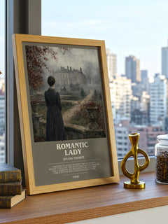 Romantic Lady bookish print framed by window – literary home decor