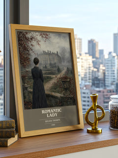 Romantic Lady book cover print framed by window – literary home decor