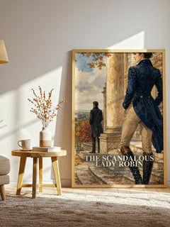 The Scandalous Lady Robin watercolour print in frame leaning in hallway – romance wall art