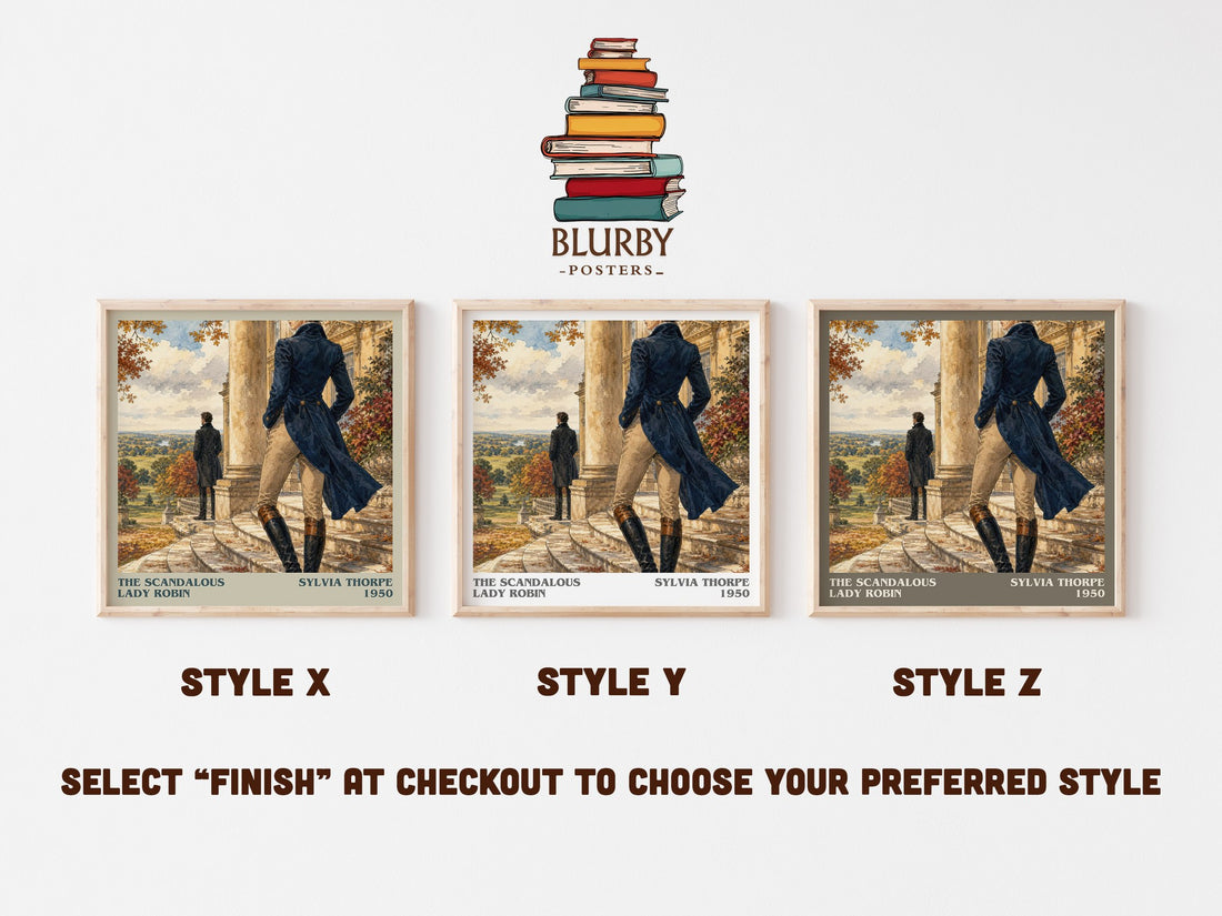 The Scandalous Lady Robin literary print in frame leaning in hallway – romance wall art (mockup)