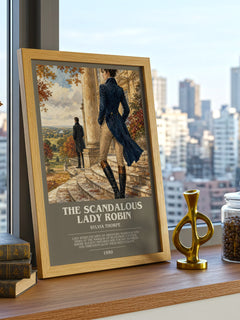 The Scandalous Lady Robin bookish print framed by window – literary home decor