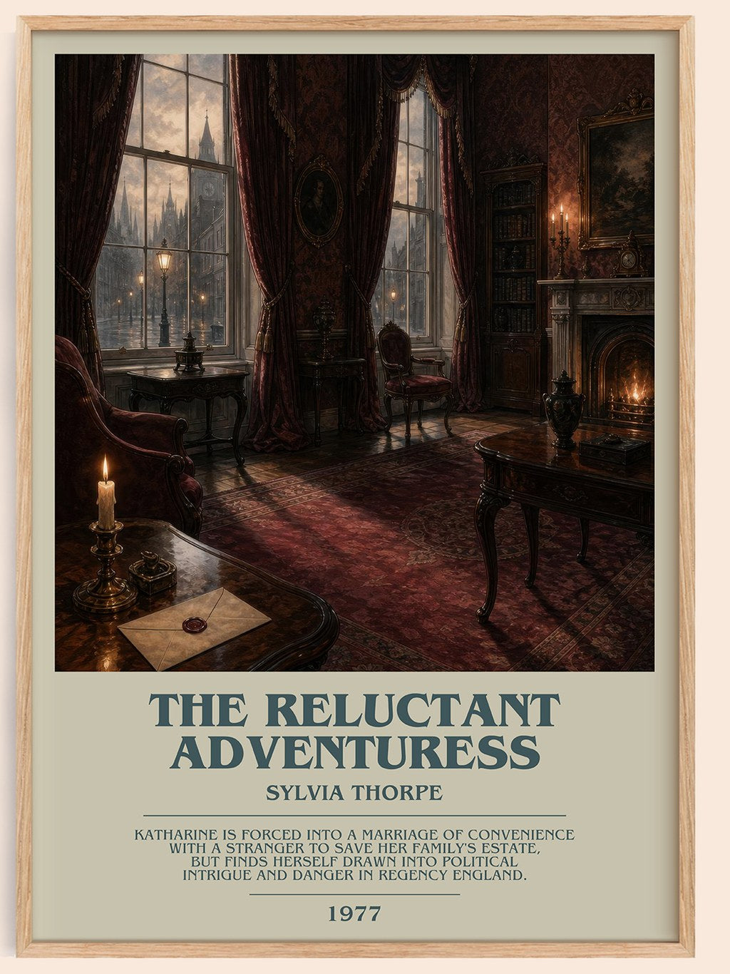The Reluctant Adventuress bookish book poster by Sylvia Thorpe – framed literary art print