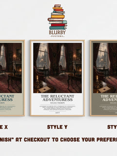 The Reluctant Adventuress bookish print in frame leaning in hallway – historical fiction wall art