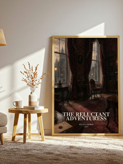 The Reluctant Adventuress watercolour print in frame leaning in hallway – historical fiction wall art