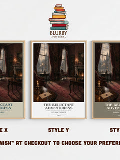 The Reluctant Adventuress book cover print in frame leaning in hallway – historical fiction wall art