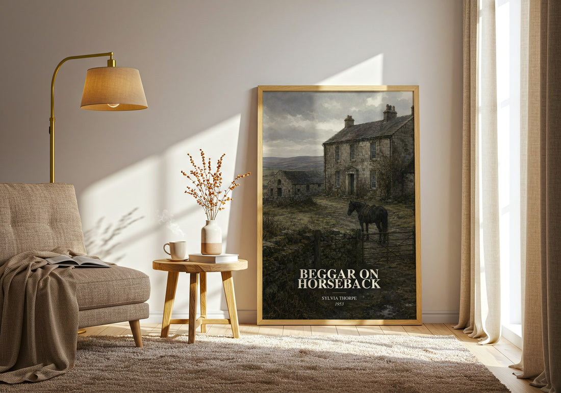 Beggar on Horseback watercolour print in frame leaning in hallway – romance wall art