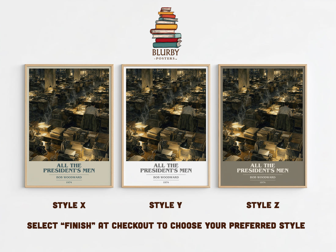 All the President's Men book cover print in frame leaning in hallway – non fiction wall art (mockup)