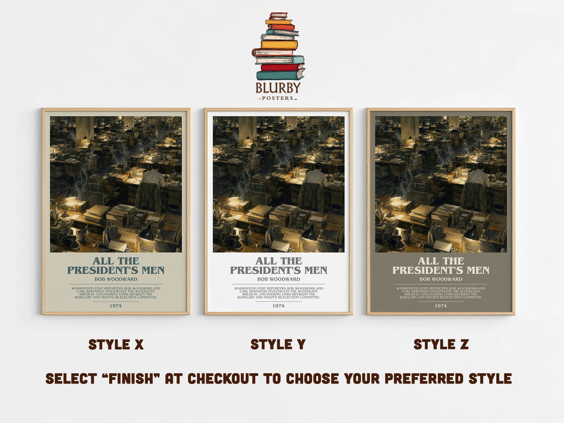 All the President's Men bookish print in frame leaning in hallway – non fiction wall art (mockup)