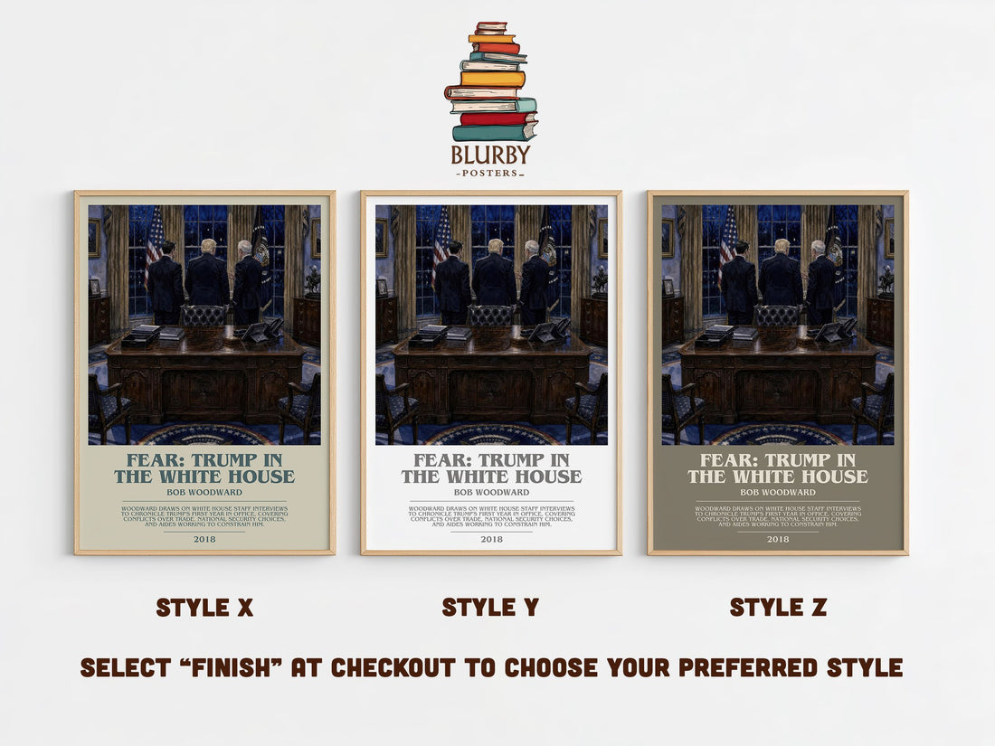 Fear: Trump in the White House bookish print in frame leaning in hallway – non fiction wall art (mockup)