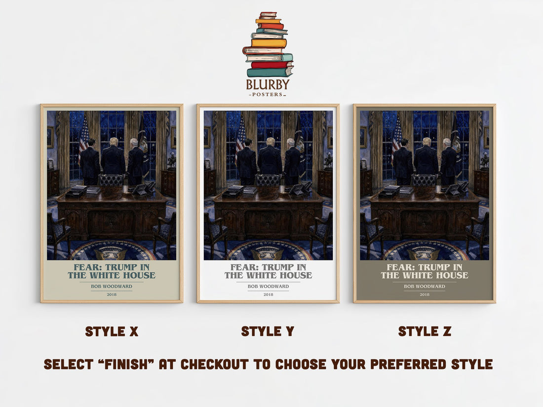 Fear: Trump in the White House book cover print in frame leaning in hallway – non fiction wall art (mockup)