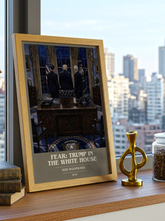 Fear: Trump in the White House book cover print framed by window – literary home decor