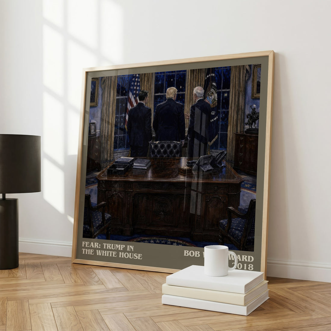 Fear: Trump in the White House literary print framed by window – literary home decor