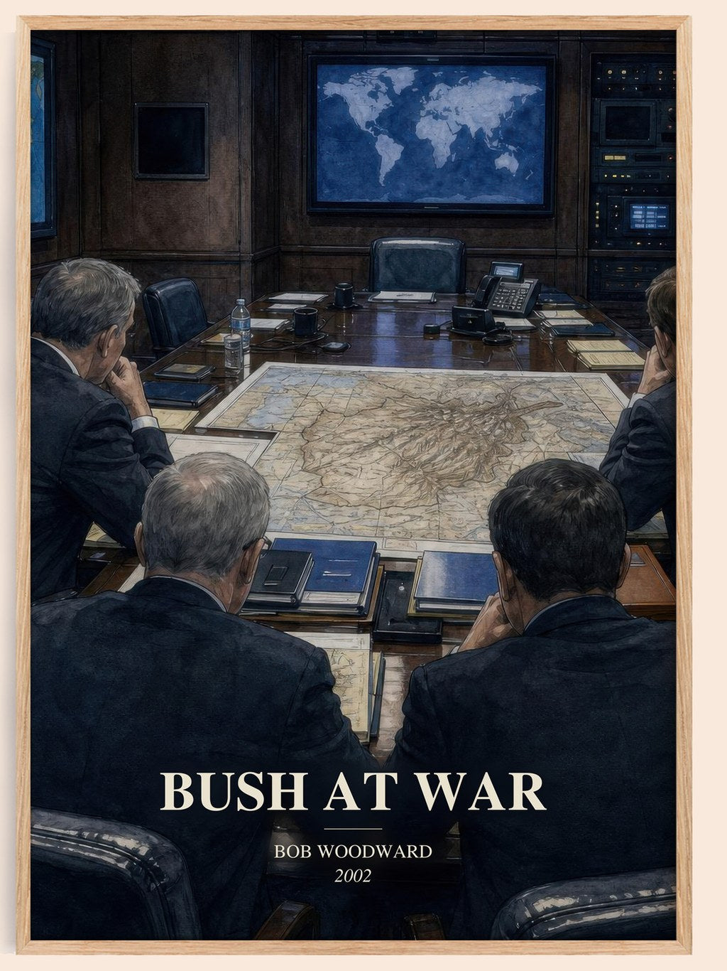 Bush at war watercolour book poster by Bob Woodward – framed literary art print
