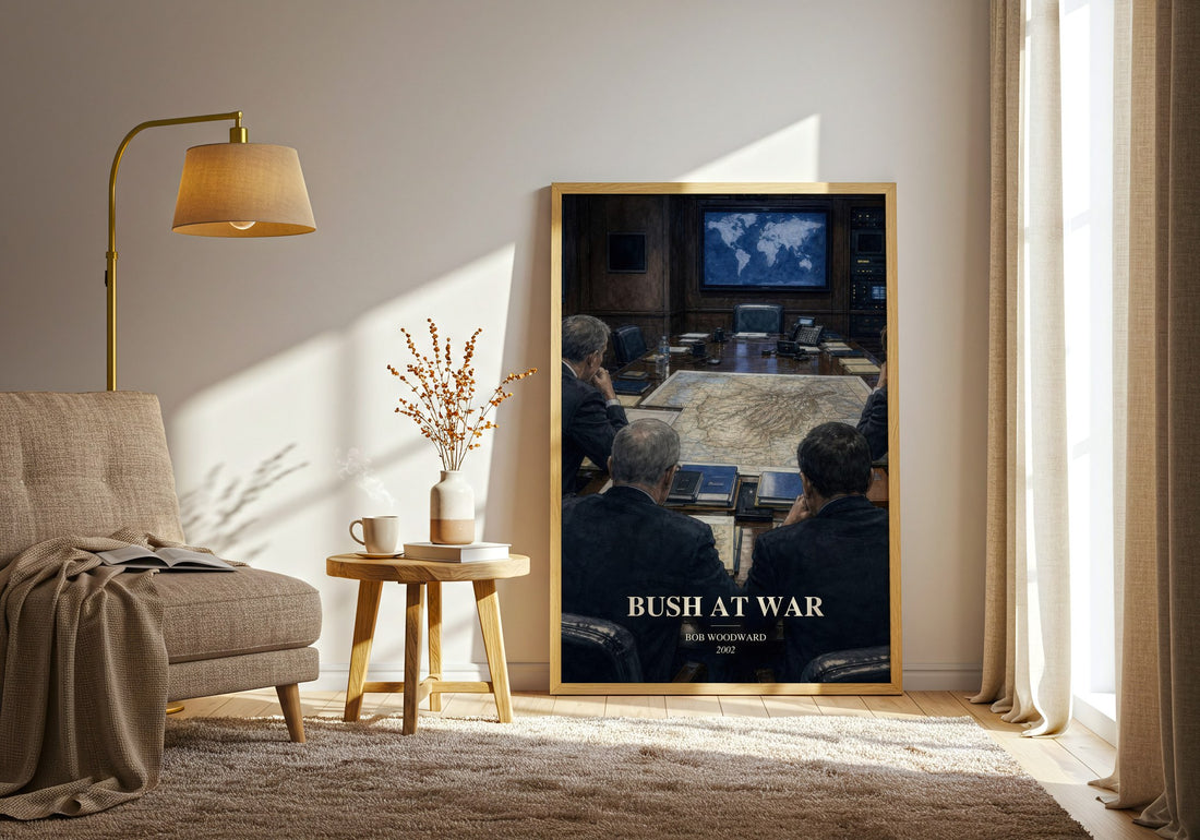 Bush at war watercolour print in frame leaning in hallway – non fiction wall art